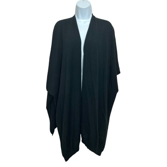 Forever 21 Black Poncho Shawl Sweater Sz Large Open Front Dolman Draped Sleeve - Picture 2 of 5